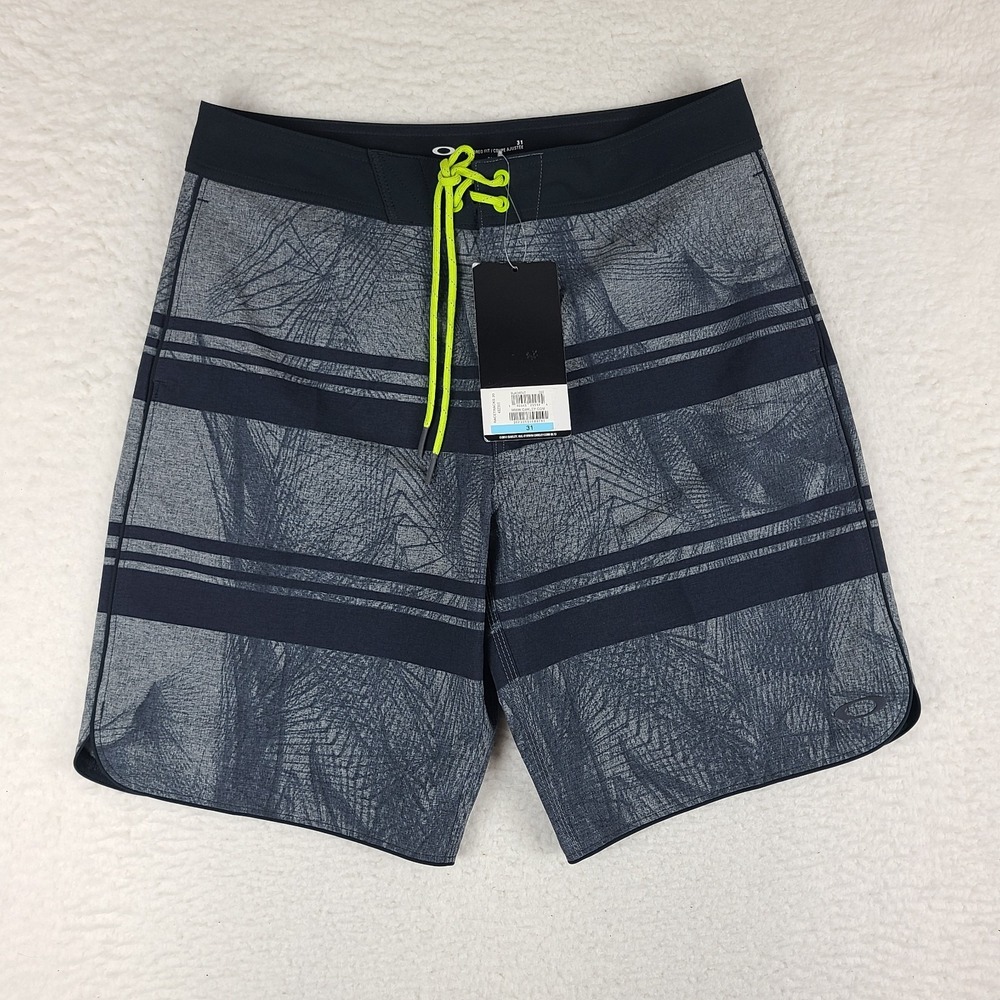 Oakley Board Shorts Men 31 Blue Striped Tailored Fit 10" Inseam Blackout NWT NEW